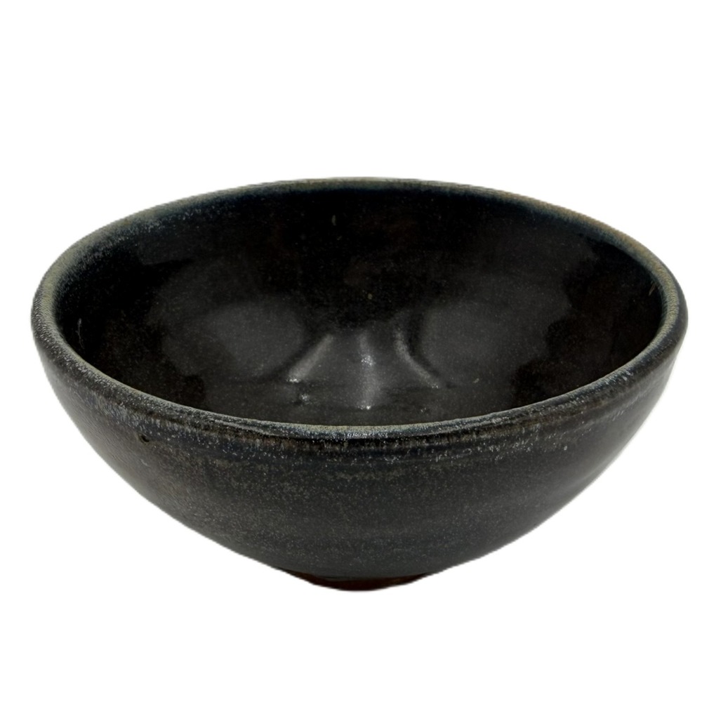 Studio Pottery Black Glazed Ceramic Bowl Handcrafted Artisan Tea Bowl Signed